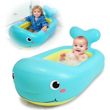 Vaschetta da bagno gonfiabile a forma di balena per neonati, portatile, pieghevole, ideale per casa e viaggi, colore blu. (1/5)