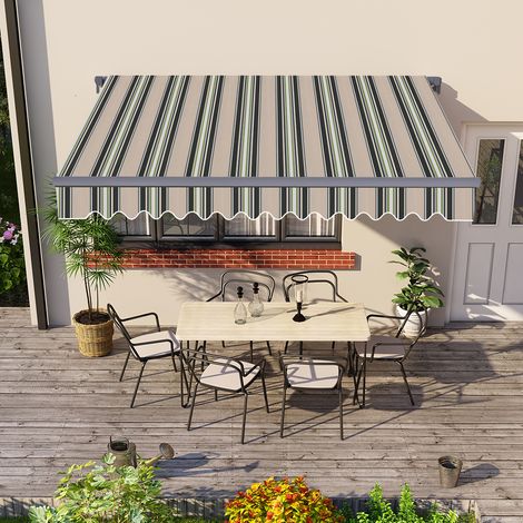 Greenbay 2.5 x 2m Patio Garden Manual Awning Canopy Grey Frame Sun Shade Retractable Shelter Multi-Stripe (1/5)