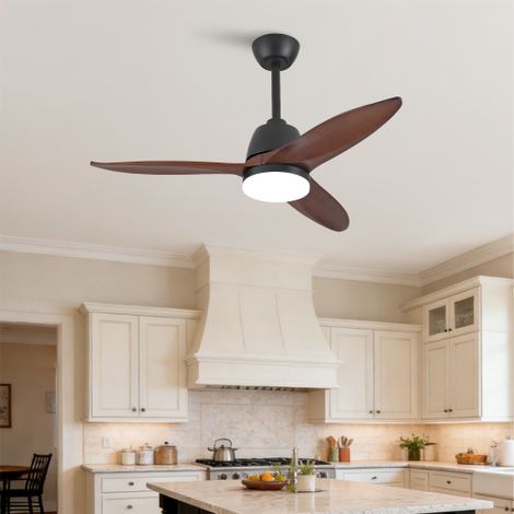 Ventilateur de plafond silencieux 107 cm, avec lumière LED, moteur DC réversible, 3 pales, noyer foncé (1/5)