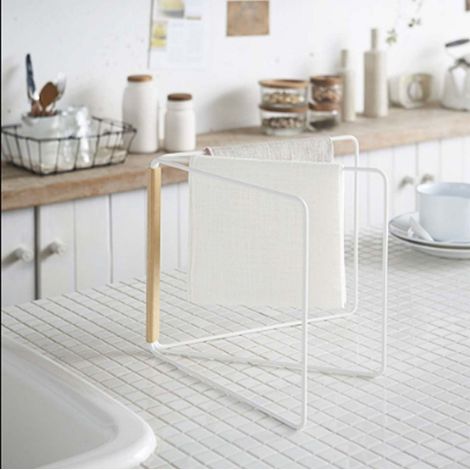 Égouttoir à torchons multifonctionnel sans perçage, support pliable à 3 bras pour plan de travail de cuisine, blanc (1/5)