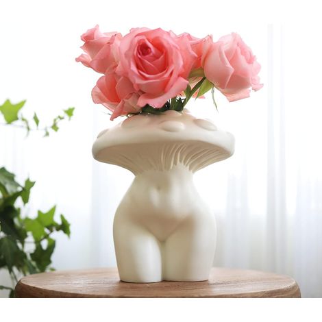 Vase avec champignon, pour fleurs, décoration unique en forme de champignon, vases éclectiques avec fesses en forme de femme, pour fleurs, visage funky, décoration esthétique pour salon, blanc (1/5)
