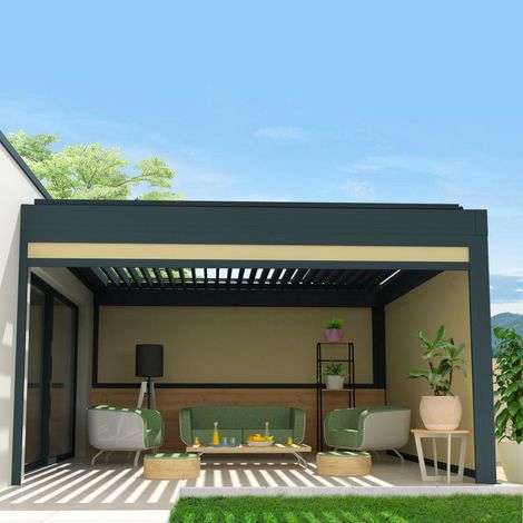 Toldo vertical compatible con pérgola TRAMONTANA y SIROCO 3,50x2,50 M (Motorizada con mando a distancia - Gris antracita estructurado RAL7016ST - Crudo) (1/4)