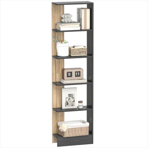 Bibliothèque en bois 5 étagères Noir et Chêne 45 x 21 x 170 cm (1/5)