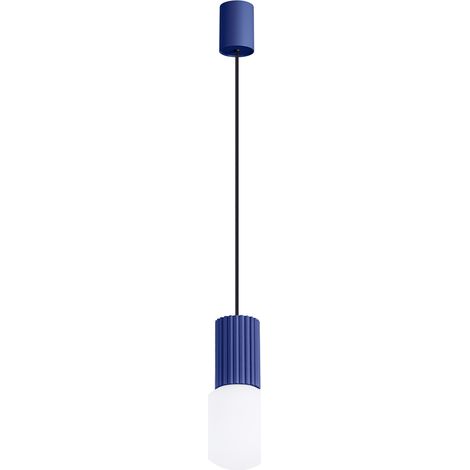 Suspension verre rainuré ultramarine boule blanche G9 (1/5)