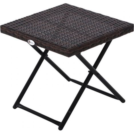 EASYCOMFORT Tavolino da Giardino Pieghevole in Rattan Sintetico e Acciaio Marrone
