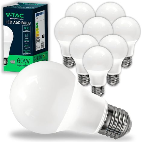 10x Ampoules LED culot E27 8,5W (équivalent 60W) A60-806 Lumen - 4000K Blanc Neutre (1/5)