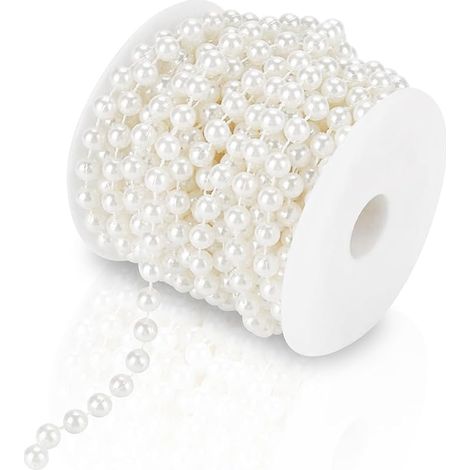Guirlande de perles de 10 m - Rouleau de fil de perles - Pour bricolage, décoration de mariage - 8 mm - Blanc (1/5)