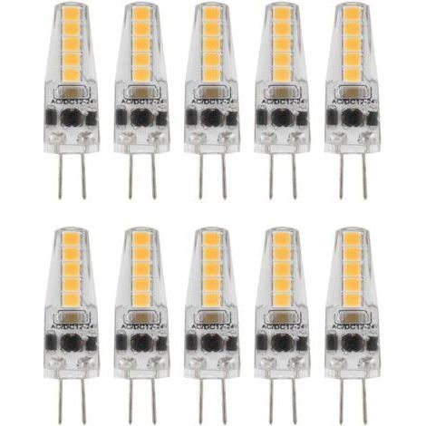 10pcs Ampoules LED G4, 2W 3000K AC 12-24V Ampoules à Intensité Variable pour Lustre Plafonnier Lampe de Table Blanc Chaud