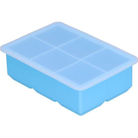 Große quadratische Silikon-Eiswürfelform, 6 Fächer, mit Deckel, himmelblau, ideal für Kuchen, Schokolade und Puddings. (1/5)