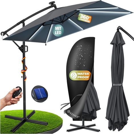KESSER® Ampelschirm Holly 350 cm, rechteckig, Kurbel - Mit LED, Anthrazit