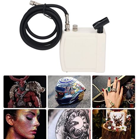 Kit de mini compresseur d'air portable HS08AC-S pour maquillage, peinture artistique, tatouage, pâtisserie, nail art, modelage à la bombe, loisirs créatifs, etc. Blanc, norme européenne (1/5)