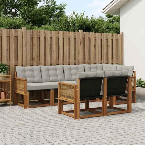 vidaXL Outdoor-Sofagarnitur mit Kissen 7 pcs Natürlich und Hellgrau (1/5)