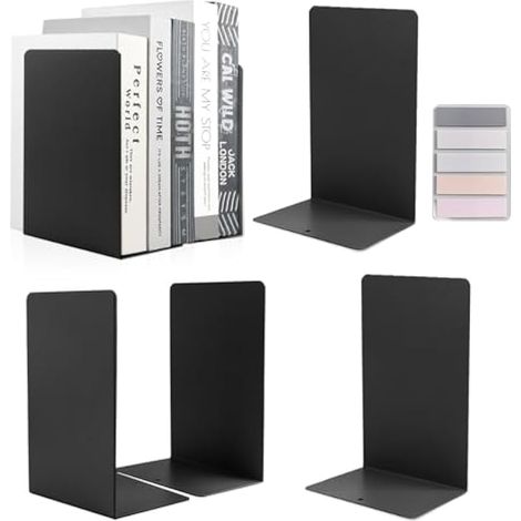 Lot de 6 serre-livres en métal antidérapant, noirs, 20,5 x 9,5 x 13,5 cm (1/5)