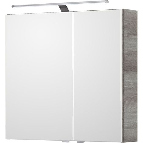 Badezimmer Spiegelschrank, 75cm breit, mit LED Beleuchtung in Graphit Struktur quer Nb. SOLINGEN-66, B/H/T ca. 75/70,3/17 cm (1/5)