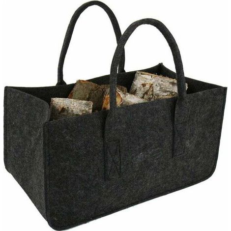 1Pcs Sac à Buche Sac en Feutre Bois Panier à Bûches Bois Sac de Rangement pour Buche Gris Foncé 50x25x25CM (1/3)