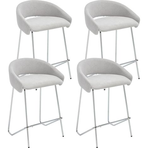 Wahson Tabouret de Bar Lot de 4 en Chenille, Tabouret Haut Cuisine avec Repose-Pied en Métal Chaise Bar 65cm Chaise pour Ilot Central Cuisine, Gris (1/5)