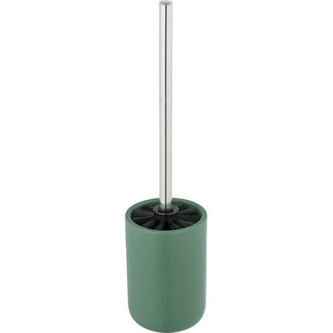 Ensemble WC porte-brosse de forme conique, avec fini mat, fabriqué en céramique, avec brosse WC noire, dimensions (L/l x h) : Ø 9,5 x 40 cm, vert (1/2)