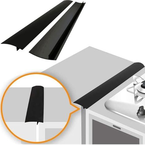 2 cache-joints en silicone, résistant à la chaleur, 53 cm, noir mat, anti-poussière, pour cuisinière et plan de travail