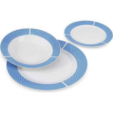 Servicio de Platos de Porcelana con Rombos, Pack de 18 Xtra