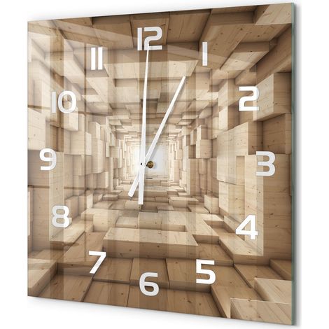 Grande Horloge Murale Carrée Cuisine en Verre Silencieuse Design Moderne Décorative Tunnel en bois 60x60 cm (1/5)
