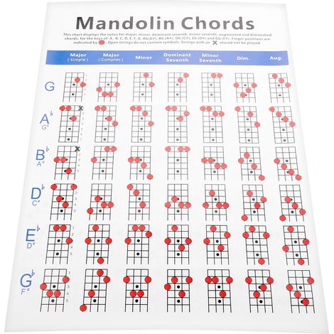 Tableau d'accords mandoline débutant, manche avec notes, support plastifié résistant pour enfants et adultes. (1/5)