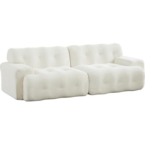 Divano 2 posti beige in ciniglia con braccioli larghi e design moderno (1/5)