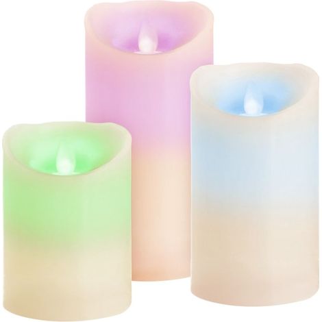 Kerzen MagicHome Weihnachten, Set 3 Stk., LED, 3xAAA, echtes Wachs, einfaches Leuchten, Timer, bewegliche Flamme, 7,5x10 12,5 15 cm