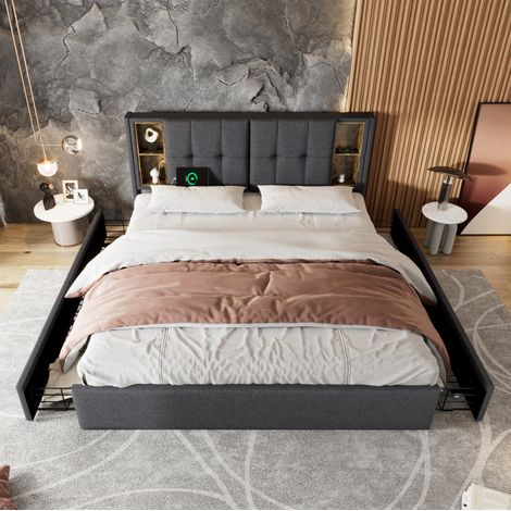 Bett Doppelbett 160x200 mit Schubladen Grau OKMYHOME (1/5)