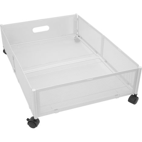Unterbett-Aufbewahrungsboxen mit Rollen, Gittermuster, ausziehbar, abnehmbar, Metall, Schublade für Schuhe, Kleidung, Spielzeug, weiß (1/5)