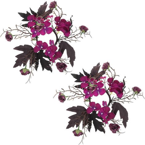 Couronne décorative de bougeoirs d'Halloween (2 pièces) avec roses gothiques, centre de table idéal pour les fêtes et la décoration de table. (1/5)