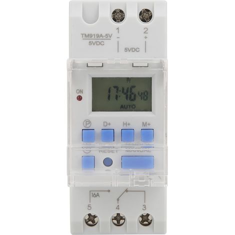 Minuterie hebdomadaire 5 V CC 16 A avec écran LCD marche/arrêt et fonction compte à rebours. Pile amovible. (1/5)