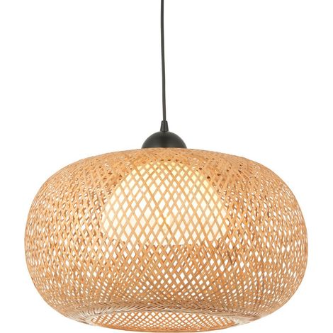 Endon Bali Lampada da soffitto a sospensione singola, bambù naturale, bianco, nero opaco (1/5)