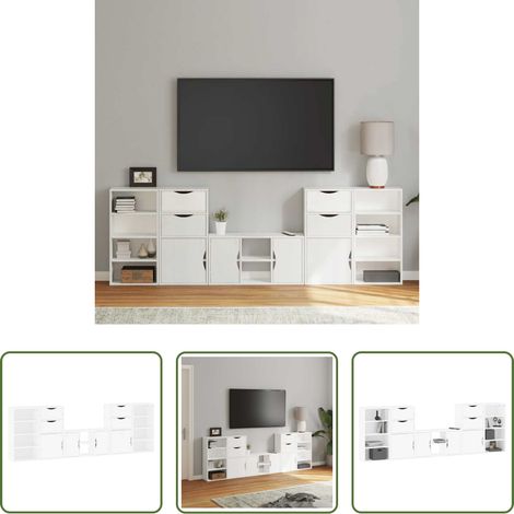 vidaXL TV-Schrank -  5-tlg. Wohnwand mit Stauraum ODDA Weiß Massivholz Kiefer (1/5)