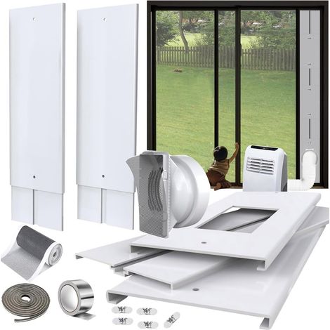 Kit Calfeutrage Fenêtre Climatisation réglable 260cm + Raccord Universel adaptateur 13/15cm,calfeutrage porte fenêtre climatiseur filtre écran, Iso. Thermo/Acoustique, Évac. Chaud, Démontable (1/5)