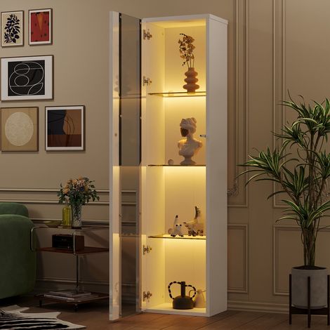Vitrine 40x29x170 cm avec cloison en verre et éclairage LED,Vitrine Armoire moderne à quatre étagères Salon/Chambre,blanc (1/5)