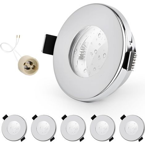 6x Recessed Spotlights, IP65, Brushed Chrome Iron, GU10 Socket, Round 68mm, Bathroom/Outdoor (1/5)
