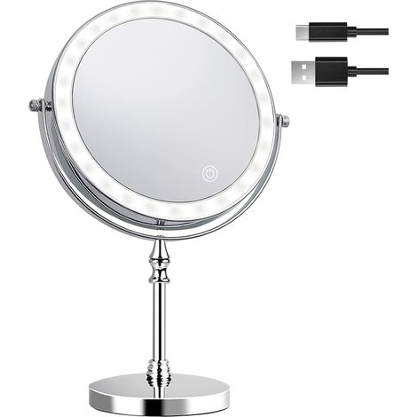 1x/10x Magnifying Makeup Mirror Lighted Magnifying Mirror, 3 Adjustable Light Colors USB Charging Tabletop Mirror 360° Rotation, for Home and Bathroom (1/5)