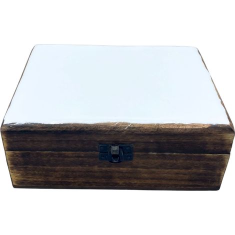Grande Boîte en Bois Verni en Céramique - 20x15x7,5cm - Blanc- Vendu par 1