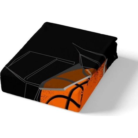 Housse De Couette - Basketball - 140x200cm - Microfibre Respirante - Imprimé 3D - Orange Noir - 1 Pièce (1/4)
