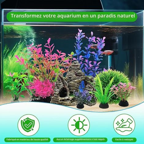 Aquarium Plants and Stone Cave Set Artificial Fish Tank Decorations Aquarium Plants Plastic Fish Tank Plants Aquariums (1/3)