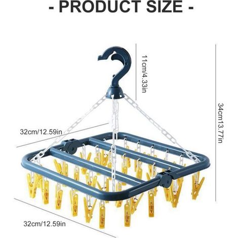 Porte-Vêtements Antivent - 32 Pinces - Cadre Pliable Pour Séchage Extérieur Ou Intérieur - Bleu Et Rose - 1 Pièce (1/5)