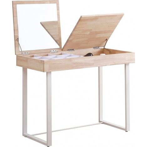 Commode coiffeuse avec miroir en bois et métal coloris naturel /blanc - longueur 100 x profondeur 50 x hauteur 76 cm - PEGANE- (1/5)