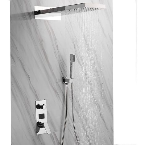 Regenduschsystem, Duschplatte mit Handdusche, Duschkopfel, Thermostat, Duschmischer, Badezimmer Wandmontage, modern, Wandmontage, silber
