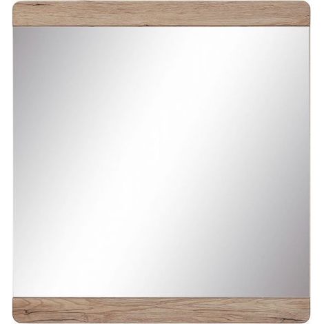 MALEA - Meuble de salle de bain - Miroir mural avec tablette en mélaminé de couleur chêne. L-H-P : 65-70-4 cm (1/4)