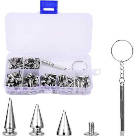 Kit de 100 Clous à Pointes Punk et Studs Décoratifs, 7mm Rivets en Cône Métal Argenté avec Tournevis, pour Personnalisation DIY, Idéal pour Vestes en Cuir, Sacs, Ceintures, etc. (Argenté 7mm)