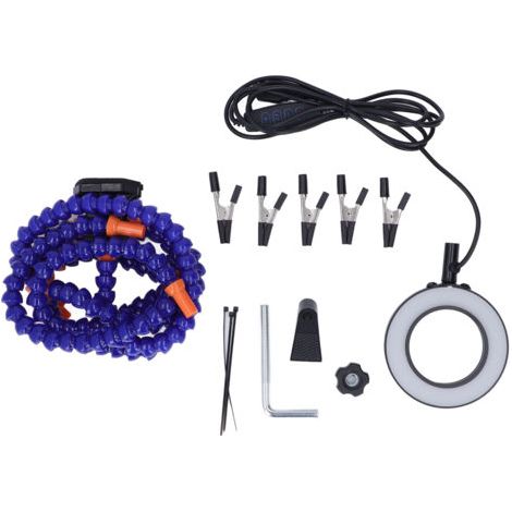 Main daide à souder, loupe USB 5 mâchoires 3X, bras flexibles ABS, Station de soudage légère bleue (1/5)