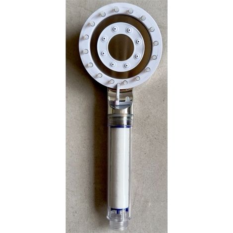 Pommeau de douche blanc multifonction 5 jets haute pression économie d'eau anti-calcaire salle de bain universel 8,5x25 cm (1/5)