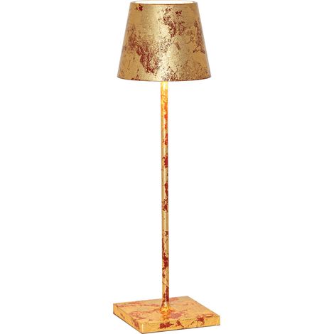 Lampada a led da tavolo Poldina Pro Rossa Foglia Oro Craquelè ricaricabile e dimmerabile con batteria fino a 12 ore (1/2)