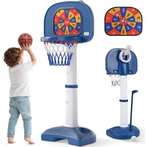 COSTWAY 4 in 1 Pallacanestro per Bambini, Canestro da Basket Regolabile con Gioco dell'Anello, Palla Appiccicosa e Set da Golf, 53x51x100-140 cm (1/5)