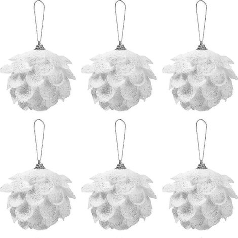 Boules de Noël blanches à paillettes, lot de 6, pour décorer votre sapin de Noël, mariage ou fêtes. (1/5)